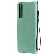 Custodia in pelle sintetica a vibrazione orizzontale con motivo ad albero e gatto con supporto e fessure per carte, portafoglio e cordino, For LG Stylo 7 5G / 4G, For OPPO F19 / A74 4G