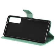 Custodia in pelle sintetica a vibrazione orizzontale con motivo ad albero e gatto con supporto e fessure per carte, portafoglio e cordino, For LG Stylo 7 5G / 4G, For OPPO F19 / A74 4G