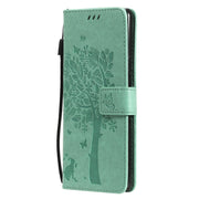 Custodia in pelle sintetica a vibrazione orizzontale con motivo ad albero e gatto con supporto e fessure per carte, portafoglio e cordino, For OPPO Reno5 Pro+ 5G / Find X3 Neo, For OPPO Find X3 / X3 Pro