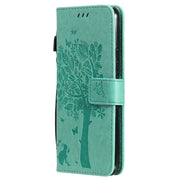 Custodia in pelle sintetica a vibrazione orizzontale con motivo ad albero e gatto con supporto e fessure per carte, portafoglio e cordino, For OPPO Realme 8 4G / Realme 8 Pro 4G, For OPPO Realme V13 5G / Realme 8 5G