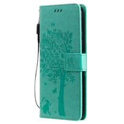 Custodia in pelle sintetica a vibrazione orizzontale con motivo ad albero e gatto con supporto e fessure per carte, portafoglio e cordino, For Xiaomi Mi 11 Lite 5G, For Xiaomi Mi 11 Pro