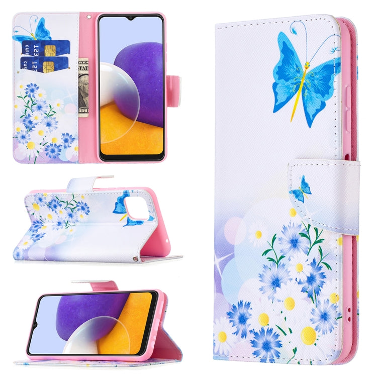 Custodia in pelle flip orizzontale con motivo a disegno colorato con supporto, slot per schede e portafoglio, For Samsung Galaxy A22 5G