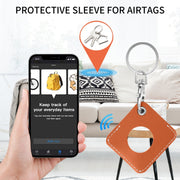 Custodia in pelle PU quadrata Custodia protettiva antiurto antigraffio con anello portachiavi, For AirTag
