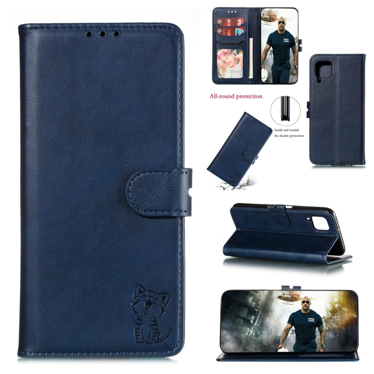 Custodia in pelle a ribalta orizzontale con motivo Happy Cat goffrato con supporto, slot per carte e portafoglio, For Samsung Galaxy S21 FE, For Samsung Galaxy A12, For Samsung Galaxy A22 4G, For Samsung Galaxy A22 5G EU Version