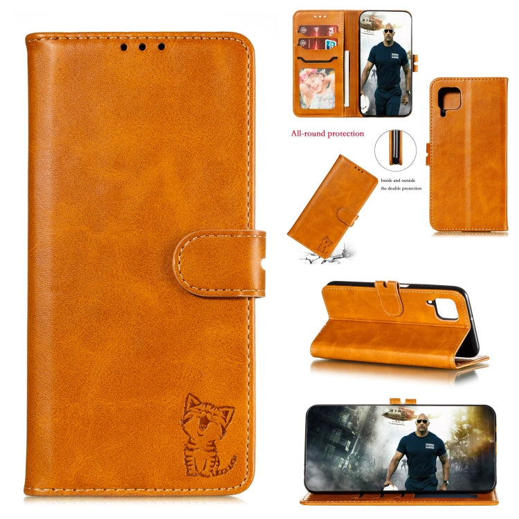Custodia in pelle a ribalta orizzontale con motivo Happy Cat goffrato con supporto, slot per carte e portafoglio, For Samsung Galaxy S21 FE, For Samsung Galaxy A12, For Samsung Galaxy A22 4G, For Samsung Galaxy A22 5G EU Version