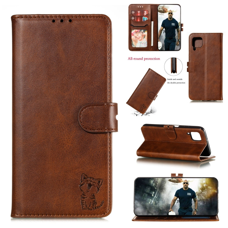 Custodia in pelle a ribalta orizzontale con motivo Happy Cat goffrato con supporto, slot per carte e portafoglio, For Samsung Galaxy S21 FE, For Samsung Galaxy A12, For Samsung Galaxy A22 4G, For Samsung Galaxy A22 5G EU Version