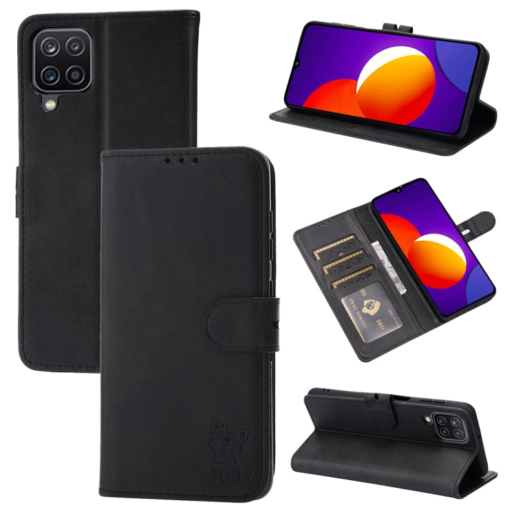 Custodia in pelle a ribalta orizzontale con motivo Happy Cat goffrato con supporto, slot per carte e portafoglio, For Samsung Galaxy S21 FE, For Samsung Galaxy A12, For Samsung Galaxy A22 4G, For Samsung Galaxy A22 5G EU Version