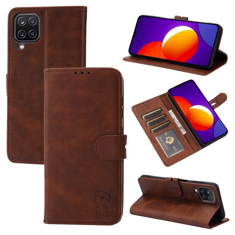 Custodia in pelle a ribalta orizzontale con motivo Happy Cat goffrato con supporto, slot per carte e portafoglio, For Samsung Galaxy S21 FE, For Samsung Galaxy A12, For Samsung Galaxy A22 4G, For Samsung Galaxy A22 5G EU Version
