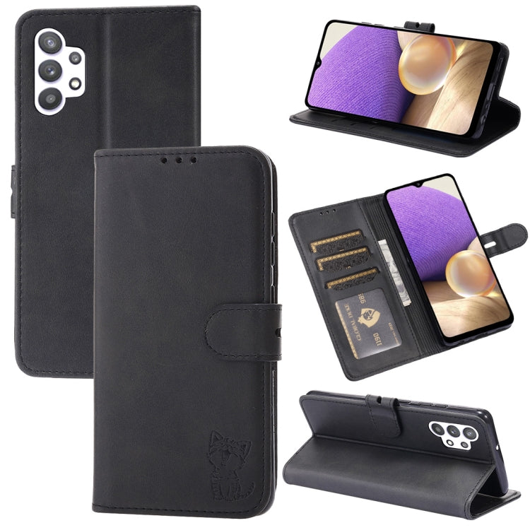 Custodia in pelle a ribalta orizzontale con motivo Happy Cat goffrato con supporto, slot per carte e portafoglio, For Samsung Galaxy A32 4G, For Samsung Galaxy A32 5G, For Samsung Galaxy A52 5G / 4G, For Samsung Galaxy A72 5G / 4G