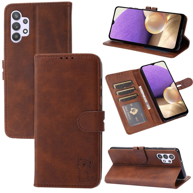 Custodia in pelle a ribalta orizzontale con motivo Happy Cat goffrato con supporto, slot per carte e portafoglio, For Samsung Galaxy A32 4G, For Samsung Galaxy A32 5G, For Samsung Galaxy A52 5G / 4G, For Samsung Galaxy A72 5G / 4G