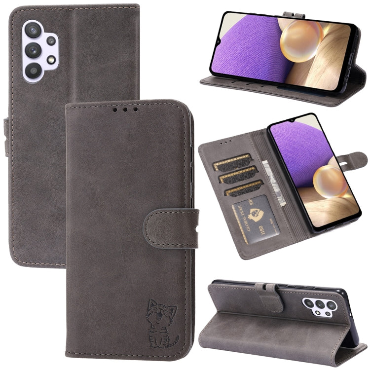 Custodia in pelle a ribalta orizzontale con motivo Happy Cat goffrato con supporto, slot per carte e portafoglio, For Samsung Galaxy A32 4G, For Samsung Galaxy A32 5G, For Samsung Galaxy A52 5G / 4G, For Samsung Galaxy A72 5G / 4G