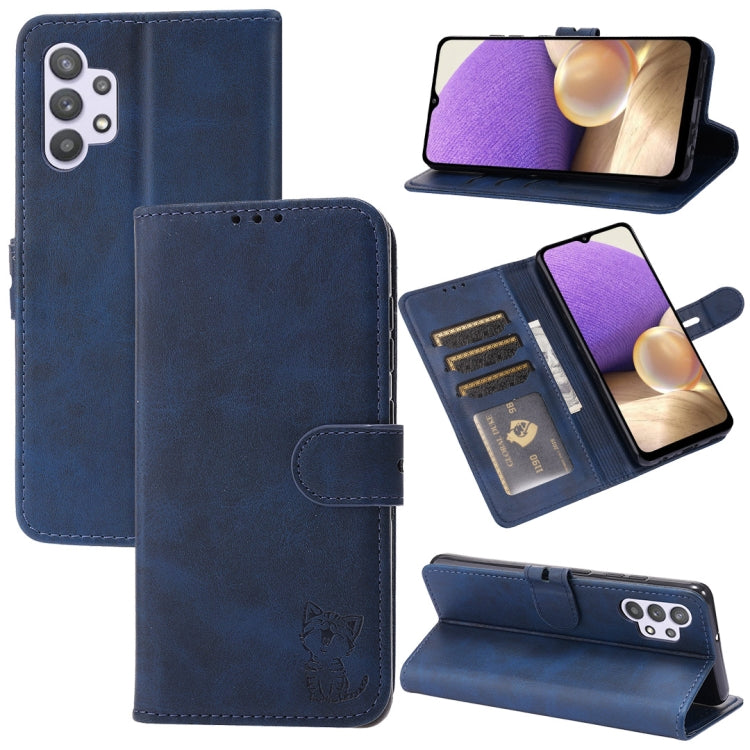 Custodia in pelle a ribalta orizzontale con motivo Happy Cat goffrato con supporto, slot per carte e portafoglio, For Samsung Galaxy A32 4G, For Samsung Galaxy A32 5G, For Samsung Galaxy A52 5G / 4G, For Samsung Galaxy A72 5G / 4G