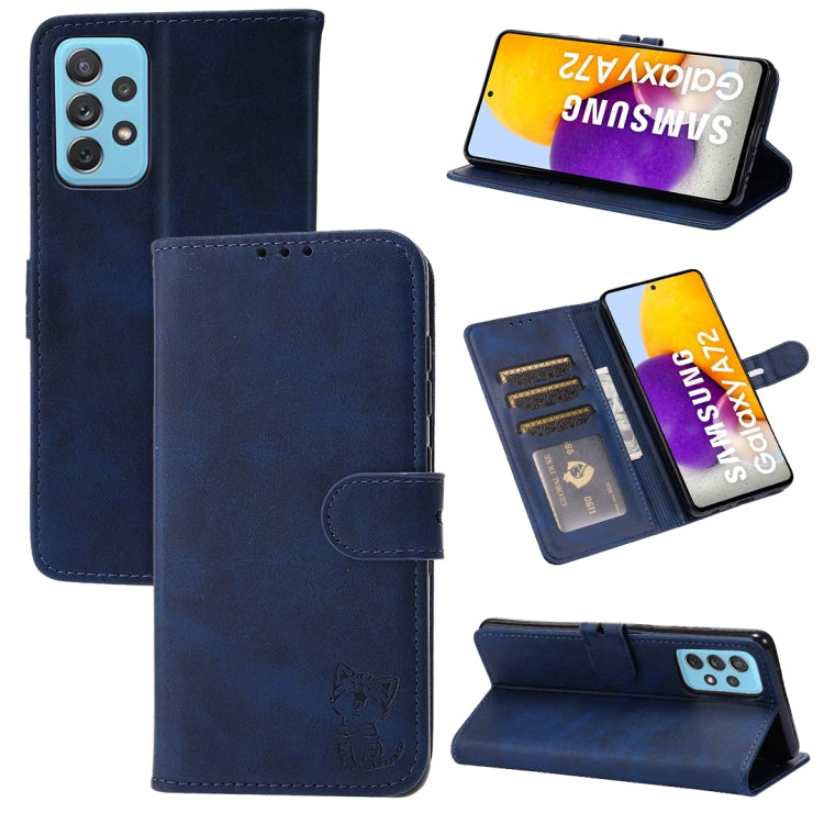 Custodia in pelle a ribalta orizzontale con motivo Happy Cat goffrato con supporto, slot per carte e portafoglio, For Samsung Galaxy A32 4G, For Samsung Galaxy A32 5G, For Samsung Galaxy A52 5G / 4G, For Samsung Galaxy A72 5G / 4G