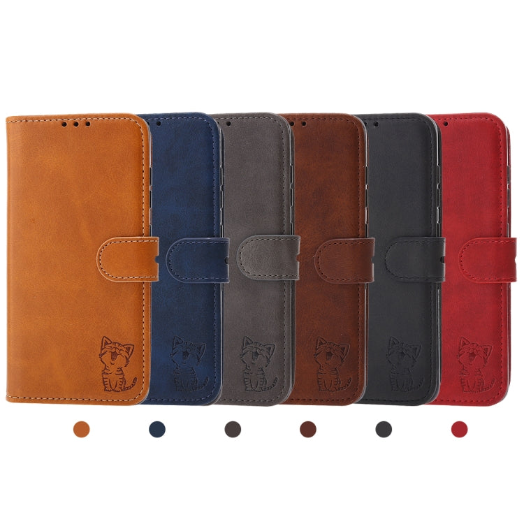 Custodia in pelle a ribalta orizzontale con motivo Happy Cat goffrato con supporto, slot per carte e portafoglio, For Sony Xperia 1 III, For Sony Xperia 5 III, For Sony Xperia 10 III