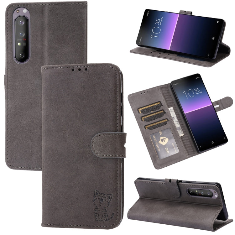 Custodia in pelle a ribalta orizzontale con motivo Happy Cat goffrato con supporto, slot per carte e portafoglio, For Sony Xperia 1 III, For Sony Xperia 5 III, For Sony Xperia 10 III