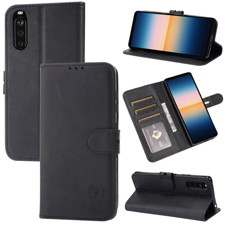 Custodia in pelle a ribalta orizzontale con motivo Happy Cat goffrato con supporto, slot per carte e portafoglio, For Sony Xperia 1 III, For Sony Xperia 5 III, For Sony Xperia 10 III