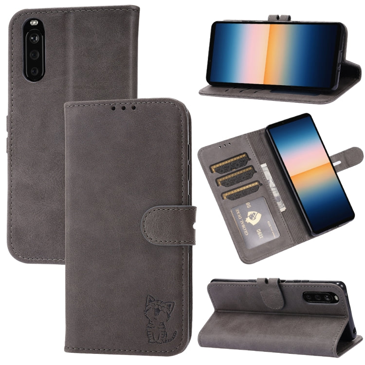 Custodia in pelle a ribalta orizzontale con motivo Happy Cat goffrato con supporto, slot per carte e portafoglio, For Sony Xperia 1 III, For Sony Xperia 5 III, For Sony Xperia 10 III