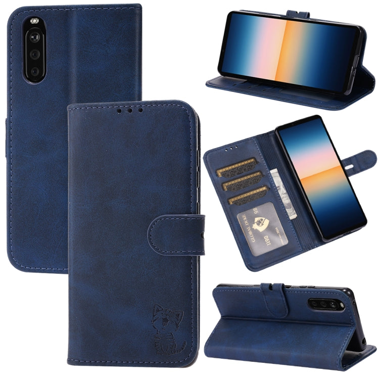 Custodia in pelle a ribalta orizzontale con motivo Happy Cat goffrato con supporto, slot per carte e portafoglio, For Sony Xperia 1 III, For Sony Xperia 5 III, For Sony Xperia 10 III