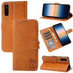 Custodia in pelle a ribalta orizzontale con motivo Happy Cat goffrato con supporto, slot per carte e portafoglio, For Sony Xperia 1 III, For Sony Xperia 5 III, For Sony Xperia 10 III