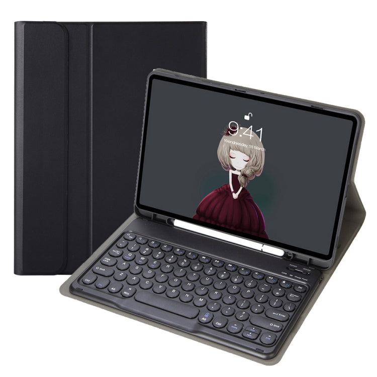YA11B 2021 Custodia in pelle per tastiera Bluetooth con copritastiera tondo in pelle di agnello staccabile con slot per penna e supporto, For iPad Pro 11 2021 / Air4 / Air5 / Pro 11