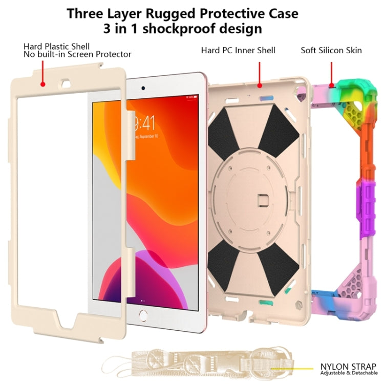 Custodia protettiva in silicone antiurto per robot a colori a contrasto + custodia protettiva per PC con supporto e tracolla, For iPad 10.2 2021 / 2020 / 2019