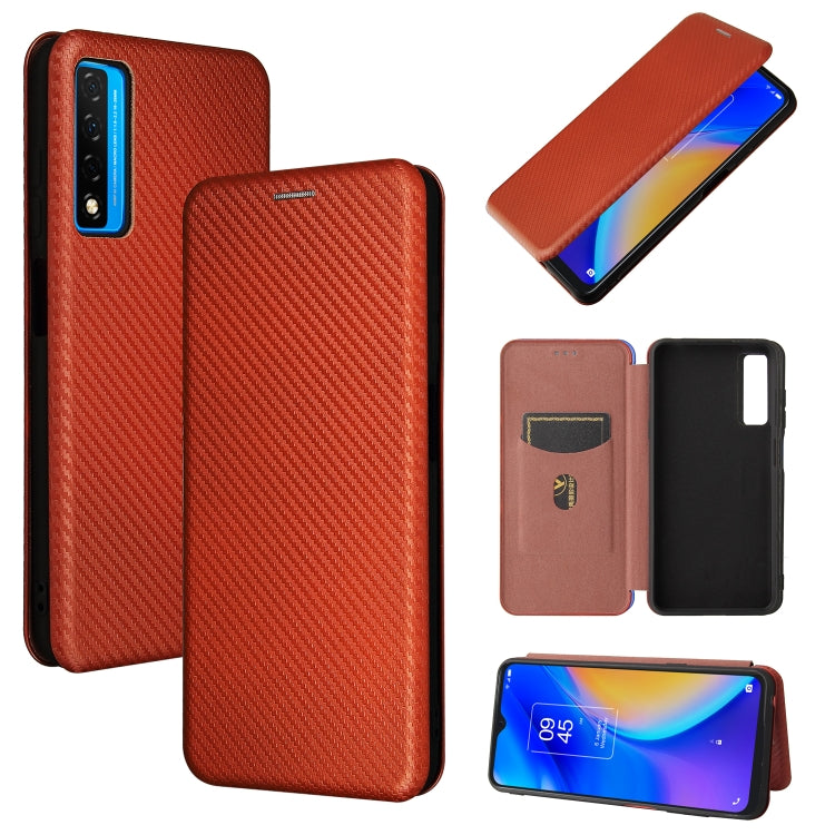 Struttura in fibra di carbonio Flip orizzontale magnetico Custodia in pelle TPU + PC + PU con slot per schede, For TCL 20S, For Asus Zenfone 8 / ZS590KS (8 Mini)