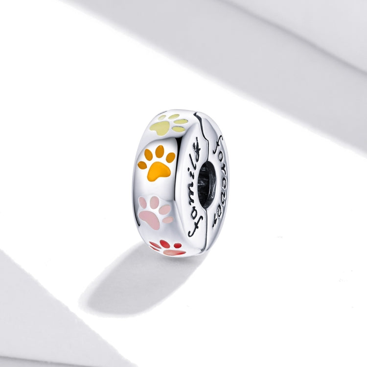 Accessori per collana braccialetto fai-da-te con perline colorate con stampa zampa in argento sterling S925, Paw Print