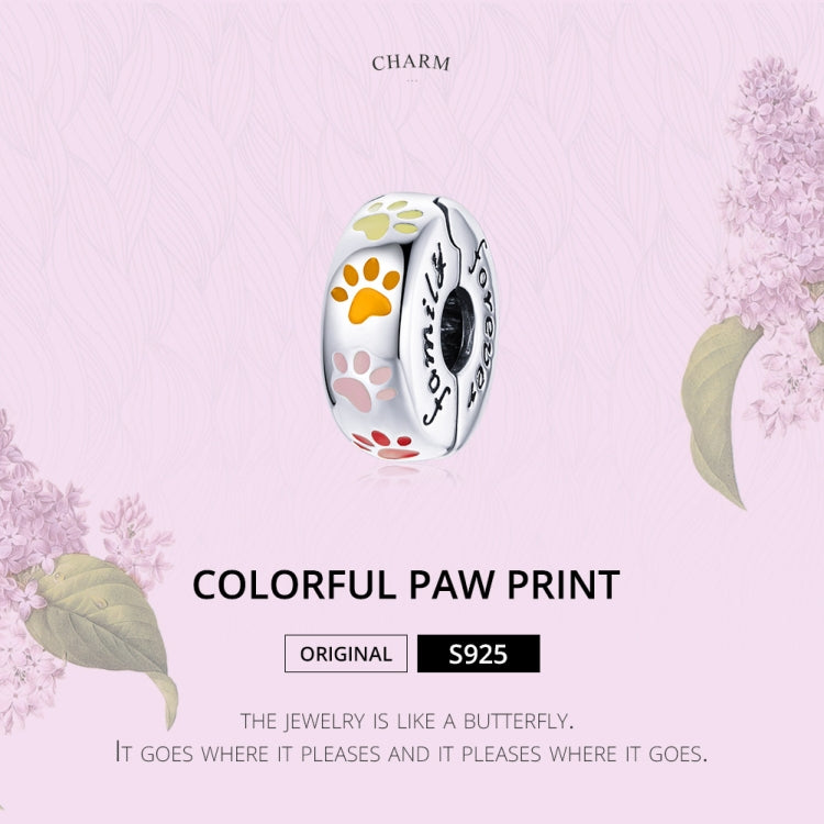 Accessori per collana braccialetto fai-da-te con perline colorate con stampa zampa in argento sterling S925, Paw Print