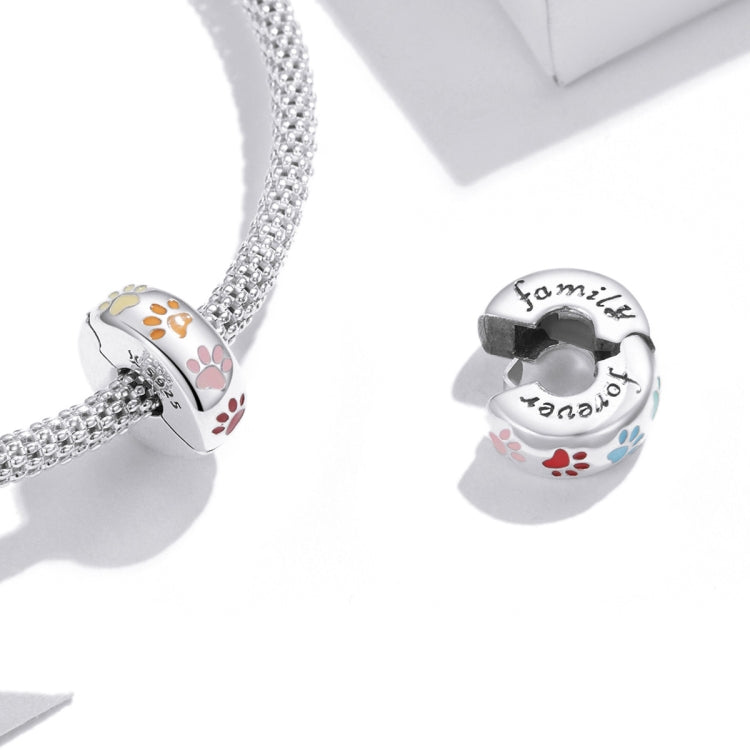 Accessori per collana braccialetto fai-da-te con perline colorate con stampa zampa in argento sterling S925, Paw Print