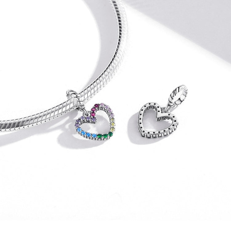 Accessori per collana braccialetto fai-da-te con ciondolo a forma di cuore arcobaleno in argento sterling S925, Rainbow Heart