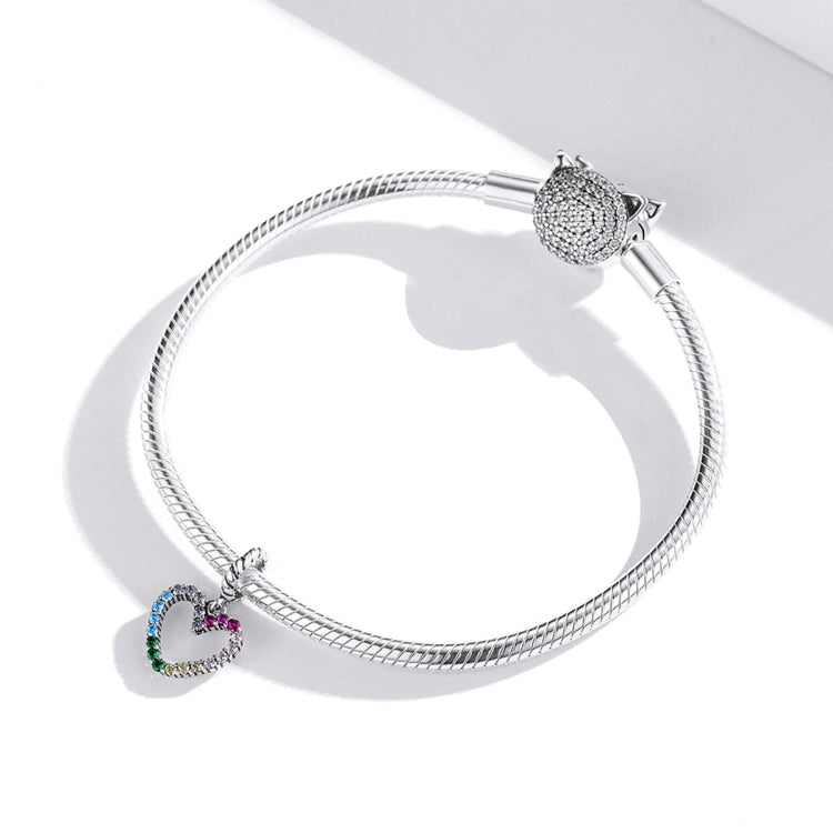 Accessori per collana braccialetto fai-da-te con ciondolo a forma di cuore arcobaleno in argento sterling S925, Rainbow Heart