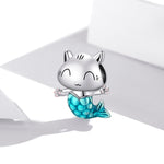 Accessori per collana braccialetto fai-da-te con perline a forma di sirena in argento sterling S925, Cat Mermaid
