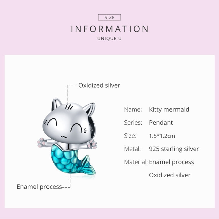 Accessori per collana braccialetto fai-da-te con perline a forma di sirena in argento sterling S925, Cat Mermaid
