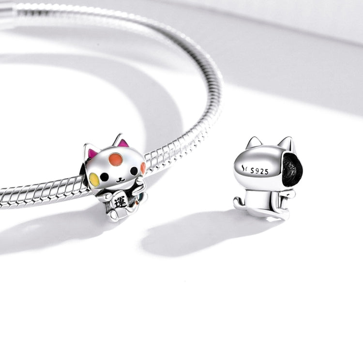 Accessori per collana braccialetto fai-da-te con perline simpatico gatto fortunato in argento sterling S925, Cute Lucky Cat