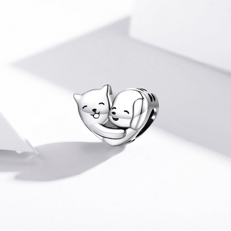 Accessori per collana braccialetto fai-da-te con perline a forma di cuore di cucciolo di gattino in argento sterling S925, Kitten Puppy