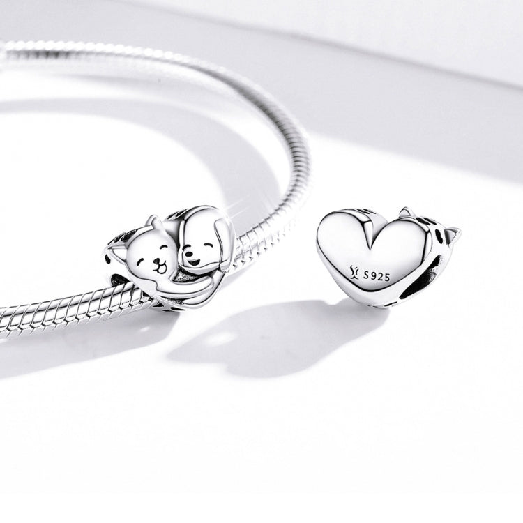 Accessori per collana braccialetto fai-da-te con perline a forma di cuore di cucciolo di gattino in argento sterling S925, Kitten Puppy