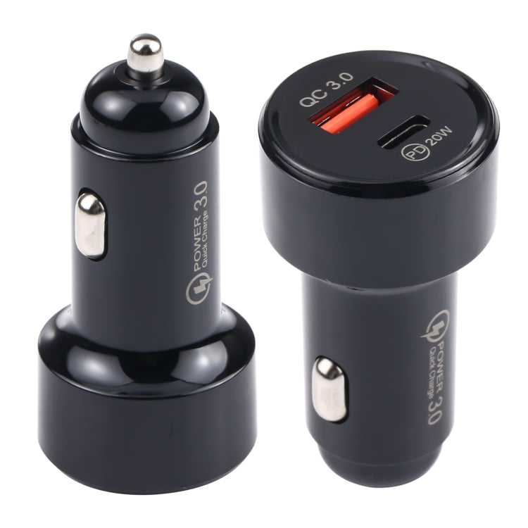 LZ-201 PD 20W USB-C / Type-C + QC 3.0 Caricatore per auto mini USB veloce
