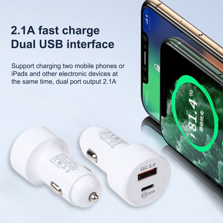 LZ-201 PD 20W USB-C / Type-C + QC 3.0 Caricatore per auto mini USB veloce