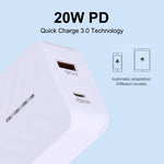 Caricatore rapido USB-C PD 20W + QC 3.0 con doppia presa