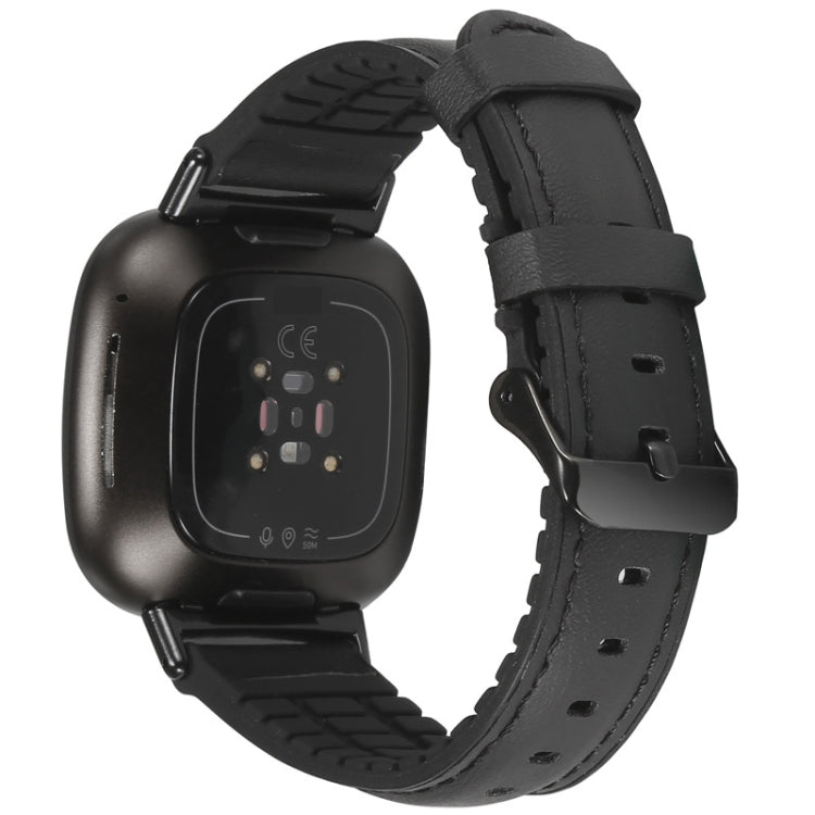 Cinturino in pelle + cinturino di ricambio in silicone, For Fitbit Versa 3