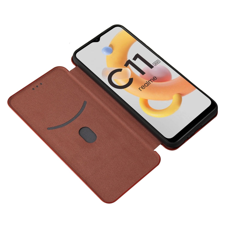 Struttura in fibra di carbonio Flip orizzontale magnetico Custodia in pelle TPU + PC + PU con slot per schede, For OPPO Realme C11 2021, For OPPO Realme C20, For OPPO Reno 5A(Japan version), For TCL 20 Pro 5G