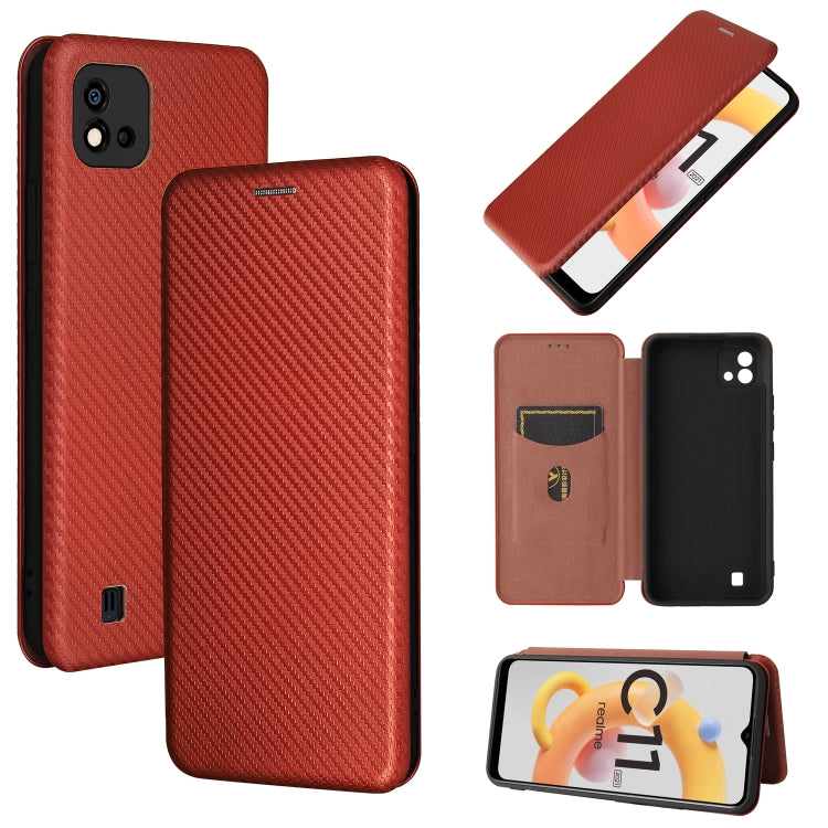 Struttura in fibra di carbonio Flip orizzontale magnetico Custodia in pelle TPU + PC + PU con slot per schede, For OPPO Realme C11 2021, For OPPO Realme C20, For OPPO Reno 5A(Japan version), For TCL 20 Pro 5G