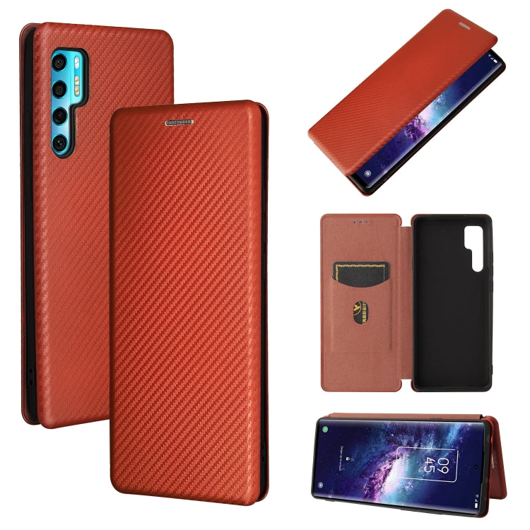 Struttura in fibra di carbonio Flip orizzontale magnetico Custodia in pelle TPU + PC + PU con slot per schede, For OPPO Realme C11 2021, For OPPO Realme C20, For OPPO Reno 5A(Japan version), For TCL 20 Pro 5G