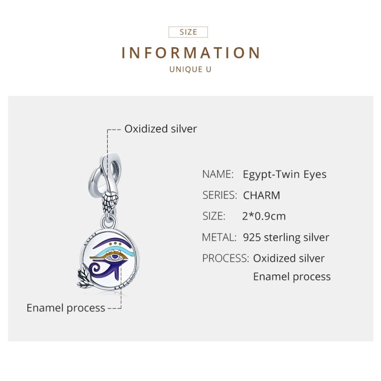 Accessori per collana braccialetto fai-da-te con ciondolo egiziano Twin Eyes in argento sterling S925, Egyptian Twin Eyes