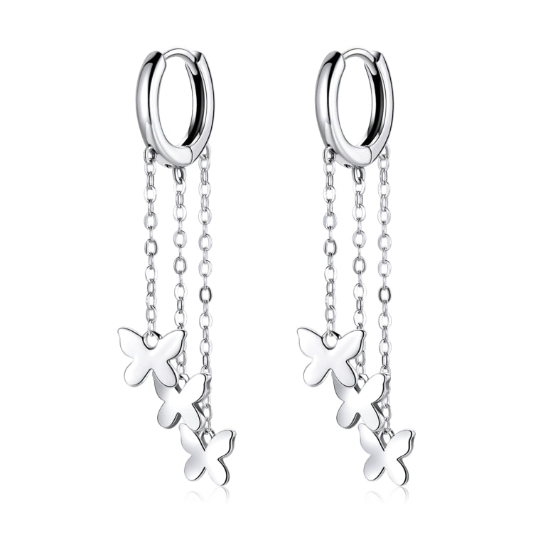 Orecchini da donna con bottone a pressione in argento sterling S925 con nappa e farfalla, Tassel Butterfly