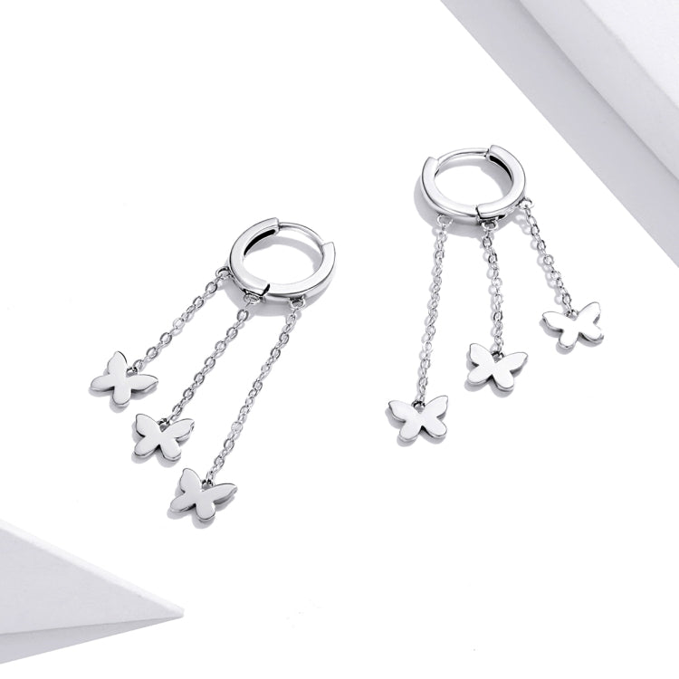 Orecchini da donna con bottone a pressione in argento sterling S925 con nappa e farfalla, Tassel Butterfly