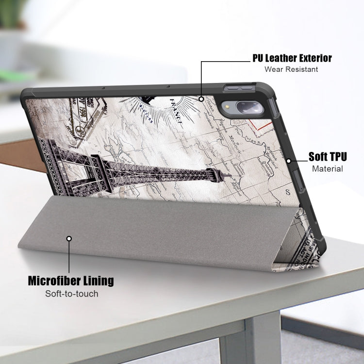 Custodia in pelle flip orizzontale in PU + TPU con motivo dipinto con supporto a tre pieghe e funzione sveglia / sonno, For Lenovo Tab P11 Pro TB-J716F /J706F