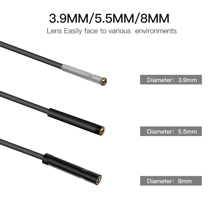 P60B 3.9mm 1080P Schermo IPS da 2,4 pollici IP68 Endoscopio digitale HD impermeabile, 3.9mm 2m Hard Cable, 3.9mm 5m Hard Cable, 3.9mm 10m Hard Cable