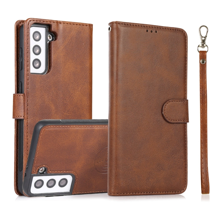 Calf Texture 2 in 1 Cover posteriore magnetica staccabile Custodia in pelle flip orizzontale con supporto e slot per carte e portafoglio e cornice per foto, For Samsung Galaxy S21 5G