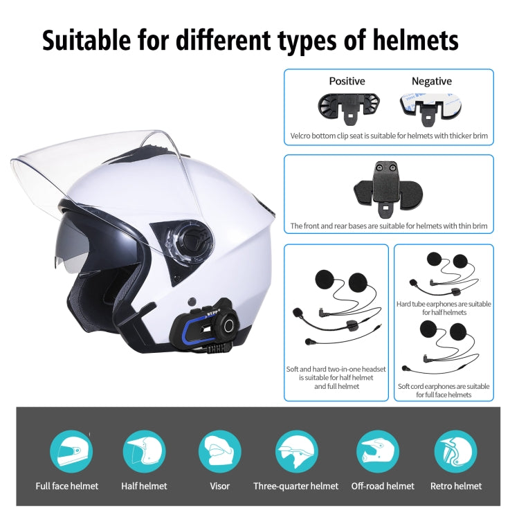 WUPP Bluetooth 5.1 S2 Casco da motociclista Auricolare interfono Bluetooth full duplex